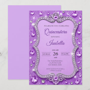 Invitation Luxueux Quinceañera Pailleté Violet Strass