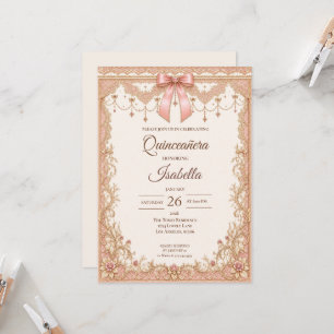 Invitation Luxueux Quinceañera Rose Pâle Or