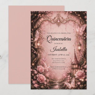 Invitation Luxueux Quinceañera Rose Rhinestones