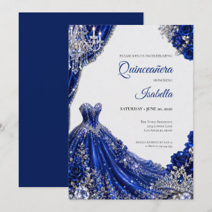 Invitation Luxueux Quinceañera Royal Bleu Argent