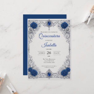 Invitation Luxueux Quinceañera Royal Bleu Argent