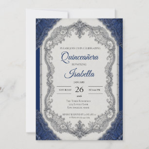 Invitation Luxueux Quinceañera Royal Bleu Argenté