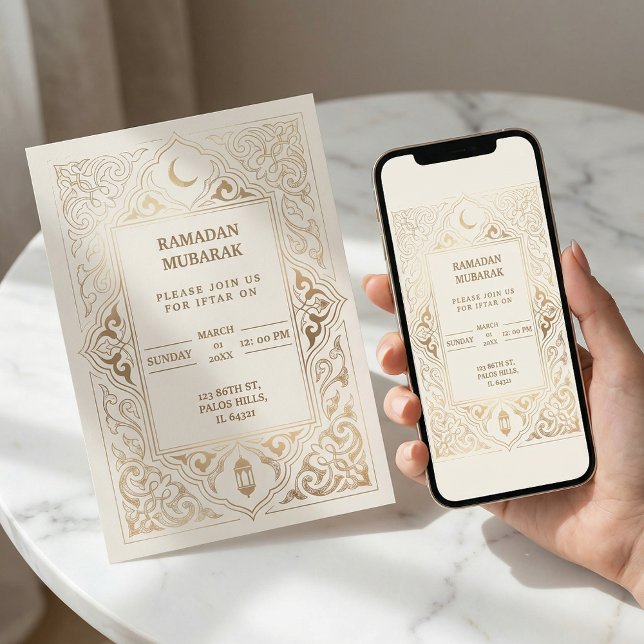 Invitation Luxueux Ramadan Iftar Gold  (#RamadanInvitation
#IftarInvitation
#RamadanMubarak
#IslamicInvitation
#LuxuryRamadan
#GoldArabesque)