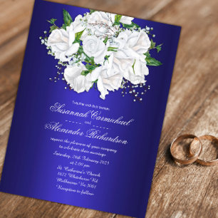 Invitation Luxueux Rose et Mariage bleu foncé