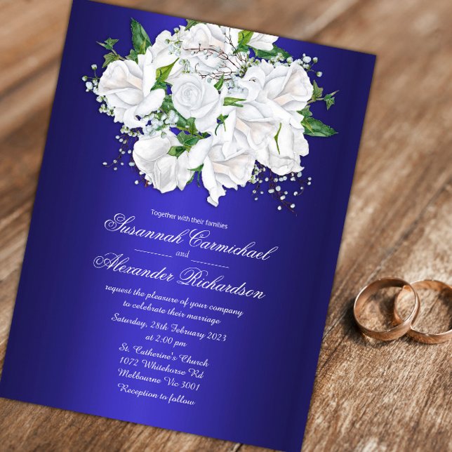 Invitation Luxueux Rose et Mariage bleu foncé (Créateur téléchargé)