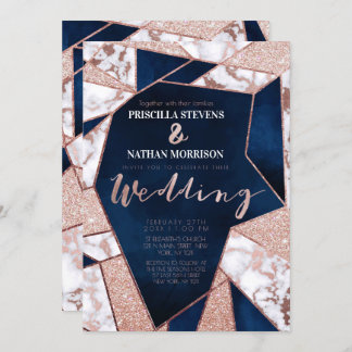 Invitation Luxueux Rose Gold Parties scintillant Mariage Geo