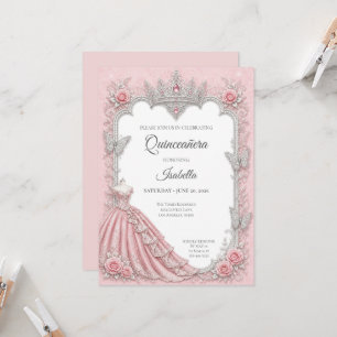Invitation Luxueux Rose Pâle Argent Princesse Quinceañera