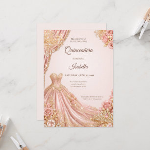 Invitation Luxueux Rose Pâle Or Princesse Quinceañera