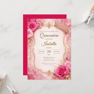 Invitation Luxueux Rose Pâle Or Princesse Quinceañera