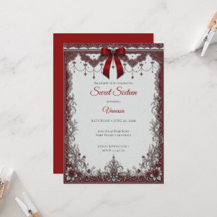 Invitation Luxueux Rouge Arc d'Argent Douze Ans