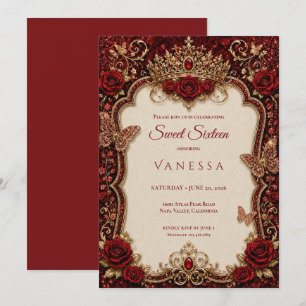 Invitation Luxueux Rouge & Or Princesse Sweet 16