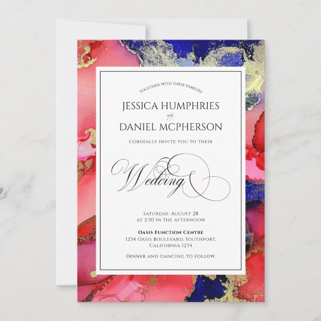Invitation Luxueux Rouge or violet Mariage officiel (Devant)