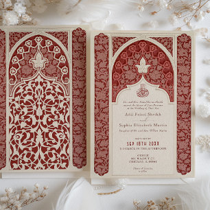 Invitation Luxueux Ruby Cream Lace Mariage islamique