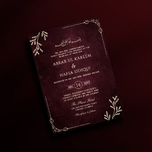 Invitation Luxuriant Bourgogne Floral Gold Mariage islamique