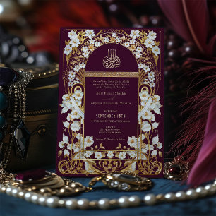 Invitation Luxuriant Plum Bourgogne et Mariage islamique Or