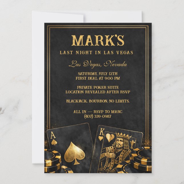 Invitation Luxury Black And Gold Vegas Bachelor Party (Devant)
