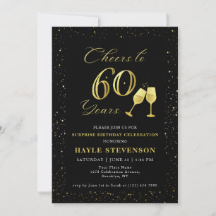 Invitation Luxury Black Gold Confetti encourage à 60e anniver
