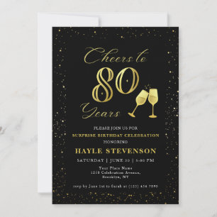 Invitation Luxury Black Gold Confetti encourage à 80e anniver