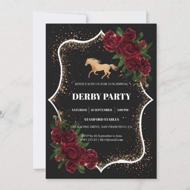 Invitation Luxury Black & Gold Glitter Kentucky Derby Invitat (Devant)