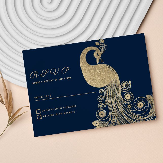 Invitation Luxury blue gold royal peacock elegant RSVP (Luxury blue gold royal peacock elegant RSVP)