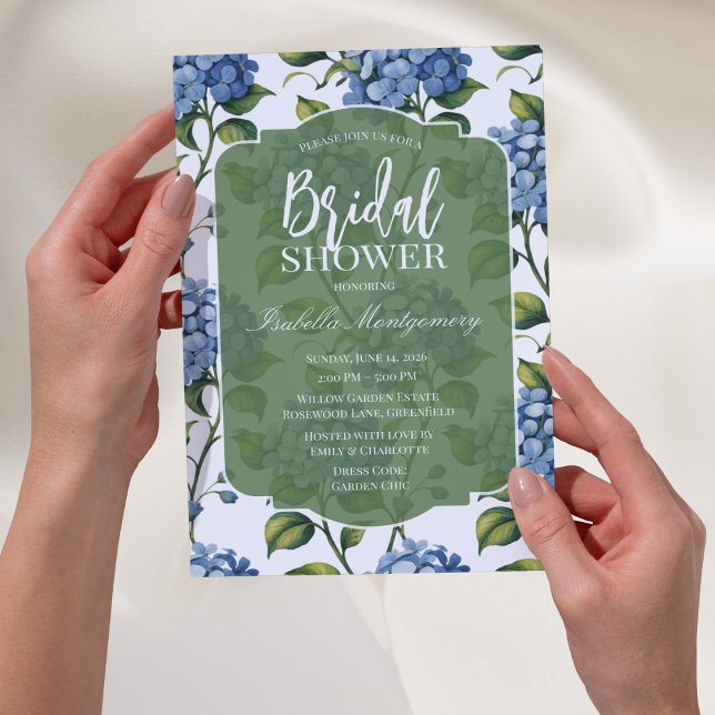 Invitation Luxury Blue Hydrangea Bridal Shower (Luxury Blue Hydrangea Bridal Shower Invitations)