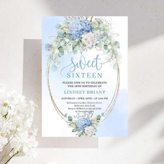 Invitation Luxury Blue Hydrangeas Sweet Sixteen Party Invite (Luxury Blue Hydrangeas Sweet Sixteen Party Invite)