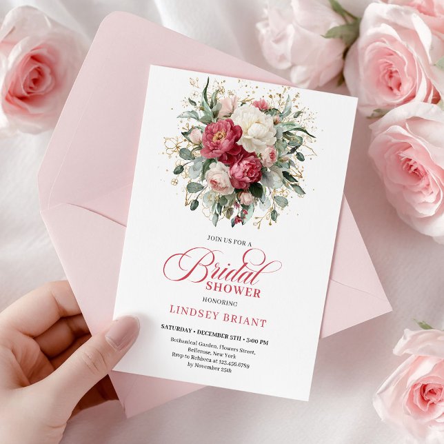 Invitation Luxury Bohemian Crimson Red White Gold Bridal Show (Luxury Bohemian Crimson Red White Gold Bridal Shower)
