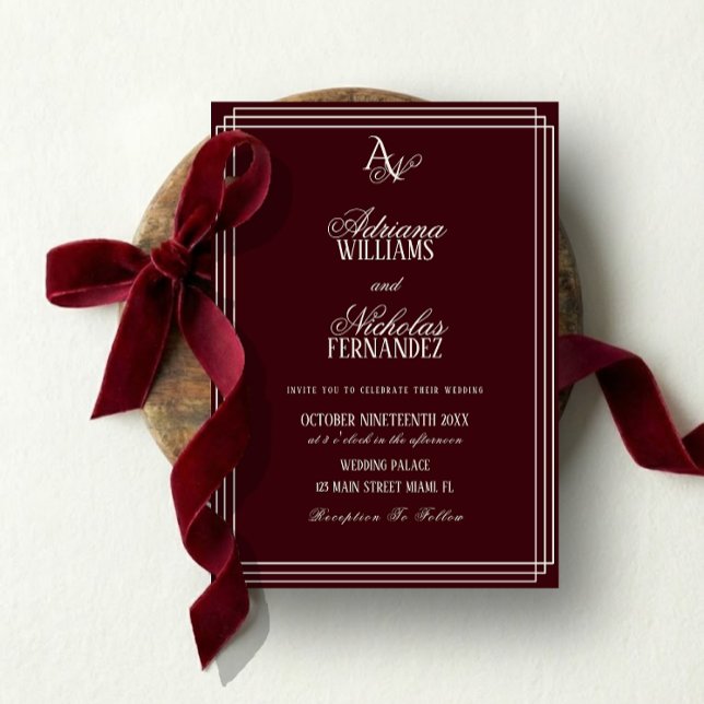 Invitation Luxury Burgundy Monogram Wedding (Créateur téléchargé)