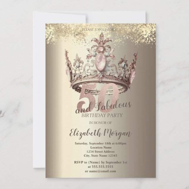 Invitation Luxury Crown Gold Confetti 50e anniversaire (Devant)