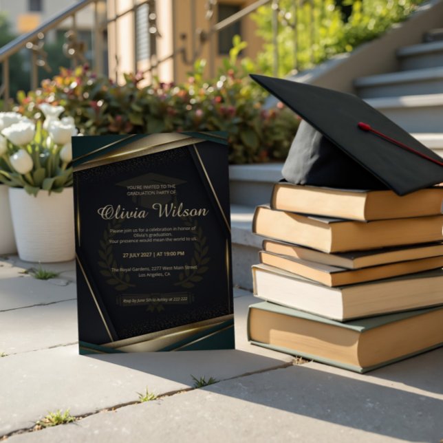Invitation Luxury Dark Green & Gold Graduation (Créateur téléchargé)
