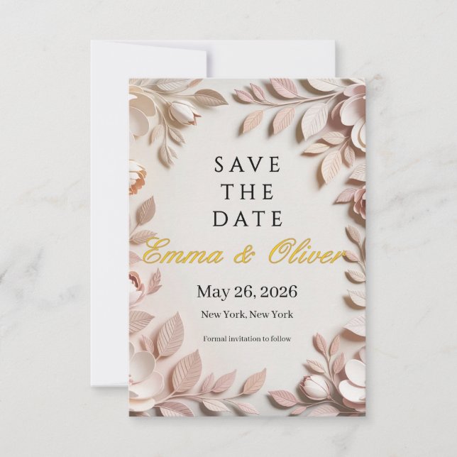 Invitation Luxury Elegant Floral Wedding Save the Date (Devant)