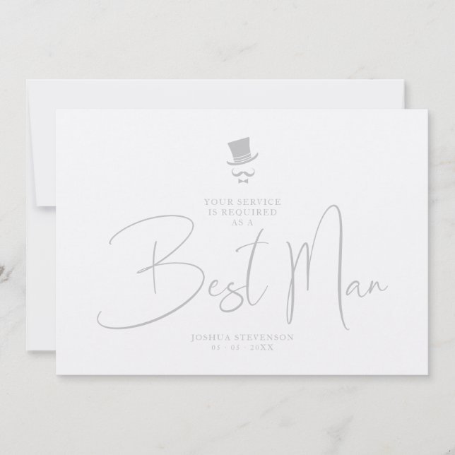 Invitation Luxury Elegant Grey Gorgeous Script Best Man (Devant)