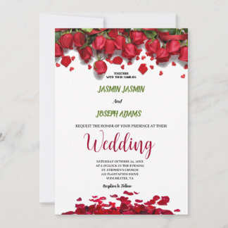 Invitation Luxury Elegant Red Roses Wedding 
