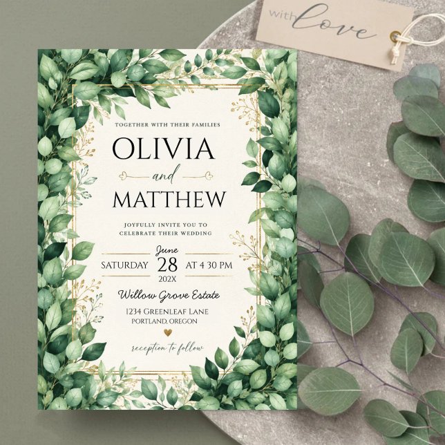 Invitation Luxury Eucalyptus Greenery Gold Botanical Frame (Créateur téléchargé)