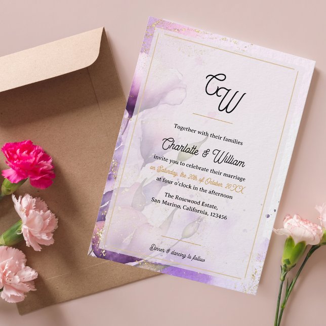 Invitation Luxury Faux Vellum Monogram Floral Wedding Invite (Luxury Faux Vellum Monogram Floral Wedding Invitation)