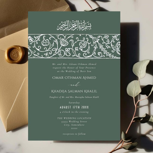 Invitation Luxury Floral Dusty Green Islamic Muslim Wedding (Créateur téléchargé)