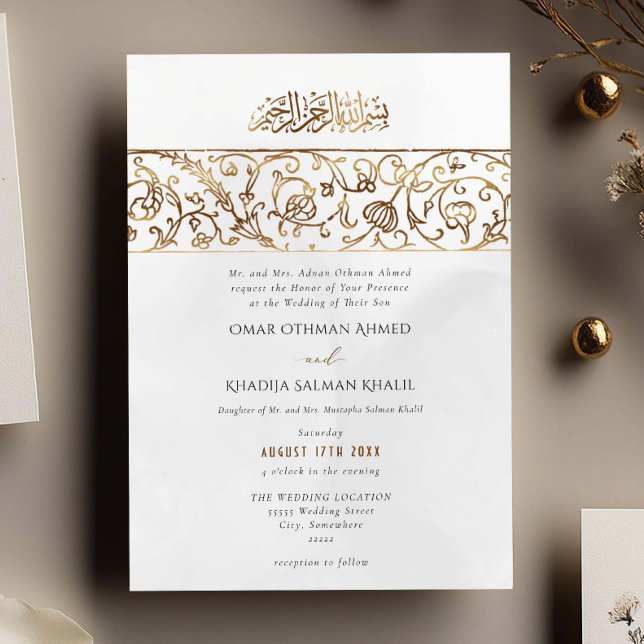 Invitation Luxury Floral Gold Cream Islamic Muslim Wedding (Créateur téléchargé)