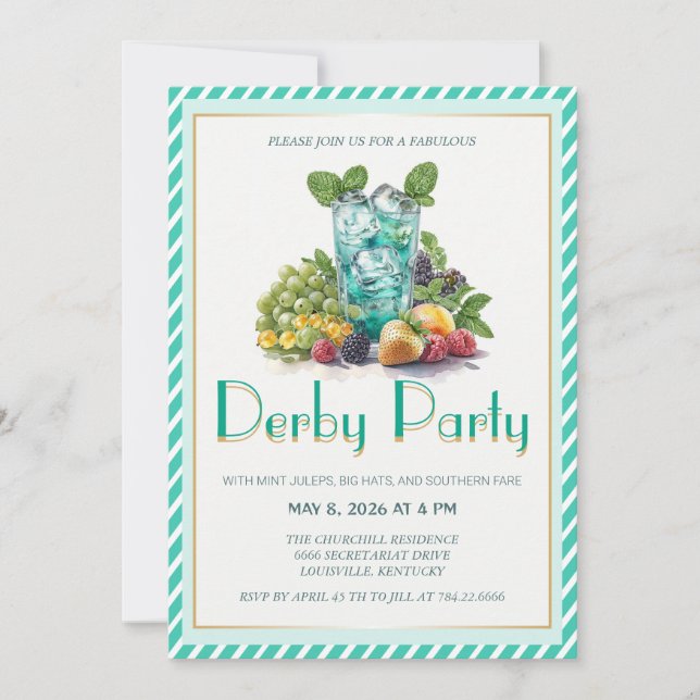 Invitation Luxury Fruit Cocktail Mint Julep Kentucky Derby In (Devant)