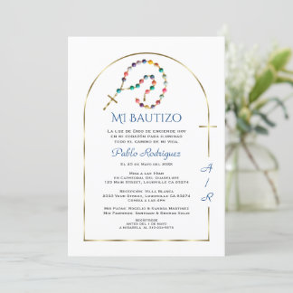Invitation Luxury Gold Arch Rosary Boy Monogram Bautizo