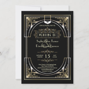 Invitation Luxury Gold Black Great 20s Style Mariage