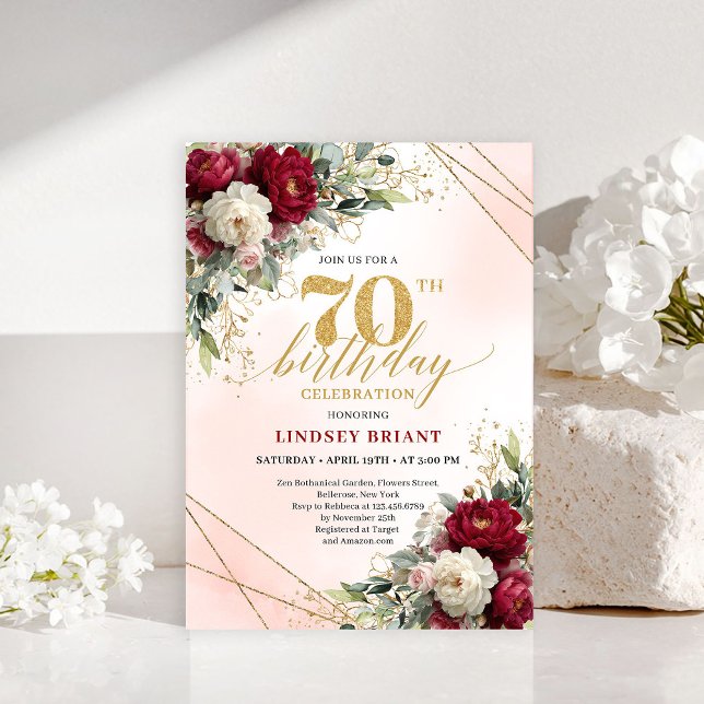 Invitation Luxury Gold Floral 70 Years Young Birthday Invite (Luxury Gold Floral 70 Years Young Birthday Invitation)