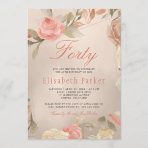 Invitation Luxury Gold Peach Coral Floral 40e fête d'annivers