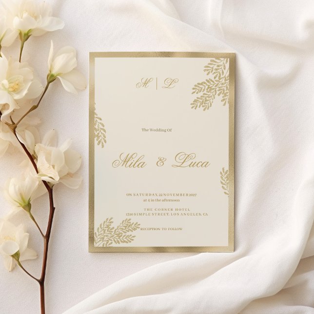 Invitation Luxury ivory gold glitter leaf floral Wedding  (Luxury ivory gold glitter leaf floral Wedding)