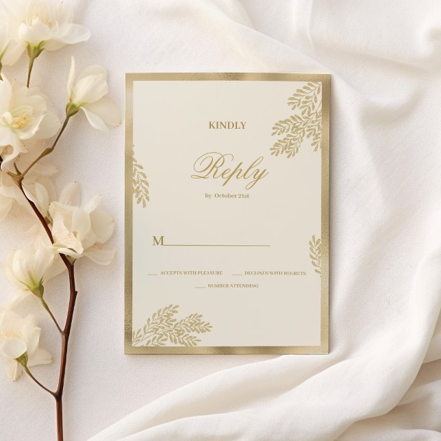Invitation Luxury ivory gold glitter leaf floral Wedding RSVP (Luxury ivory gold glitter leaf floral Wedding RSVP)