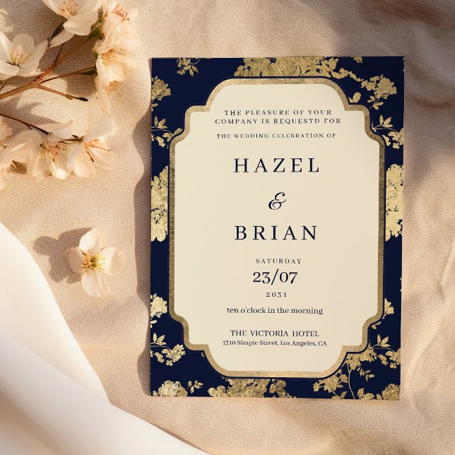 Invitation Luxury ivory navy blue gold floral Wedding  (Luxury ivory navy blue gold floral Wedding )