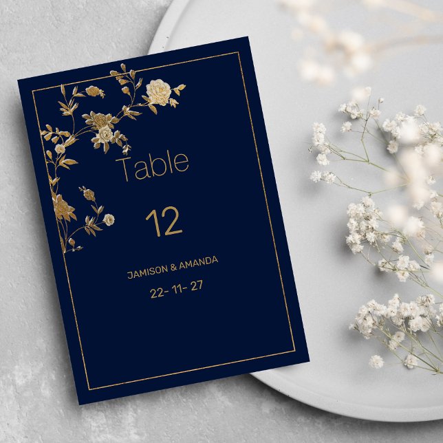 Invitation Luxury modern gold floral navy blue Table Numbers (Luxury modern gold floral navy blue Table Numbers )