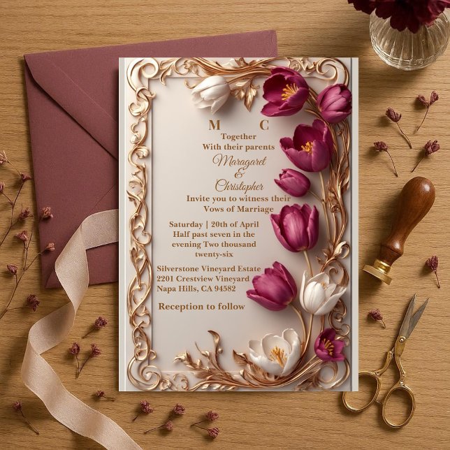 Invitation Luxury Mulberry Tulip Gold Baroque Opulent Wedding (Luxury Mulberry Tulip Gold Baroque Opulent Wedding Invitation)
