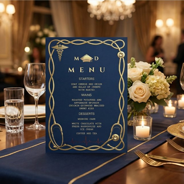 Invitation Luxury Navy & Gold Medical Menu Graduation (#GraduationInvitation #MedicalGraduation #DoctorOfMedicine #NavyAndGoldDesign
#LuxuryInvitation )
