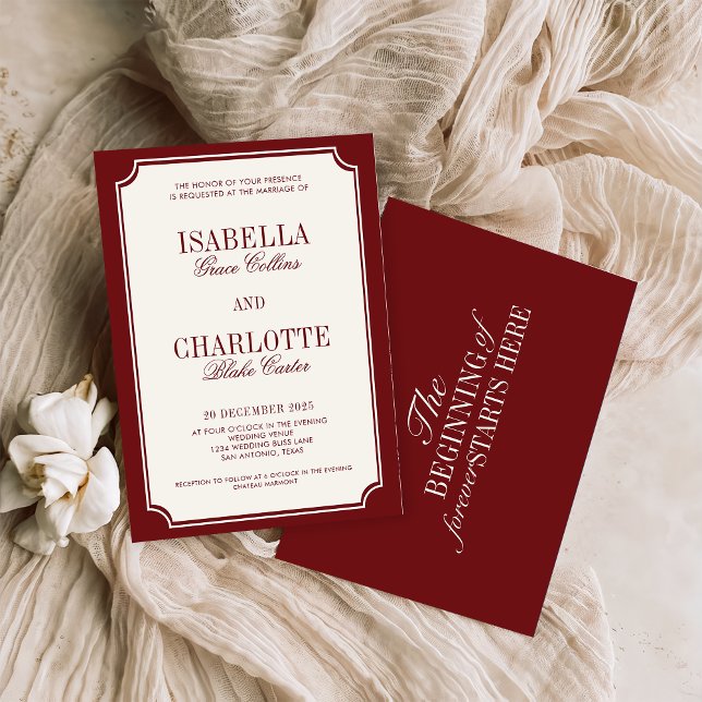 Invitation Luxury Old Money Burgundy Timeless Wedding (Créateur téléchargé)