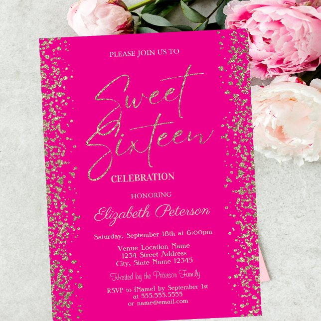 Invitation Luxury Or Diamants Fame Rose Sweet 16 (Créateur téléchargé)